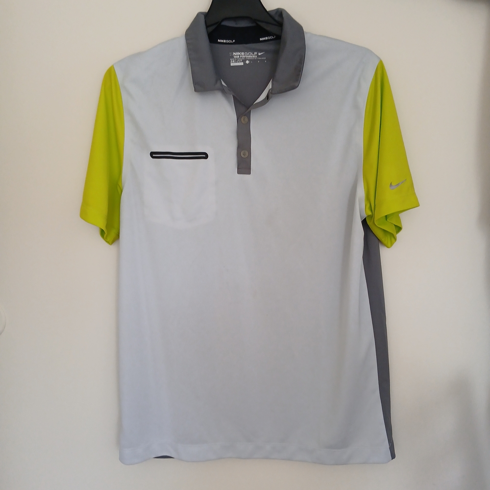 Nike Men's Gray and Yellow Polo Shirt